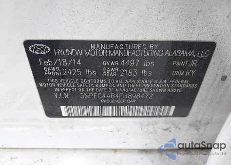 2014 Hyundai Sonata Se 2.0T из США, поврежденный, VIN 5NPEC4AB4EH898472